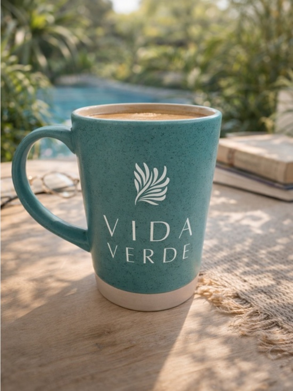 Vida Verde Teal Speckled Coffee Mug Tropical Boho Ceramic Cup